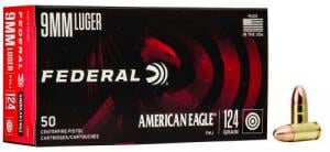 Federal American Eagle Full Metal Jacket 9mm Ammo 124 gr 50 Round Box - AE9AP