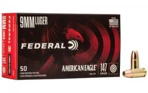 Federal American Eagle Full Metal Jacket 9mm Ammo 147 gr 50 Round Box - AE9FP