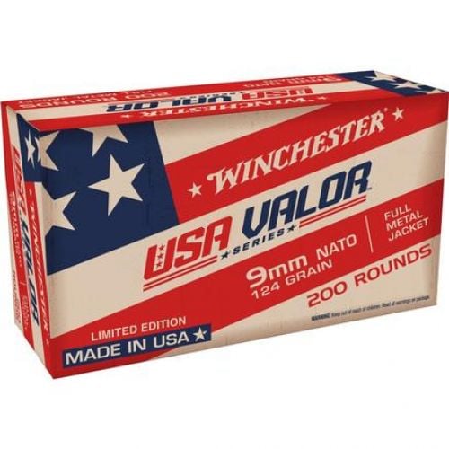 Winchester USA Valor Full Metal Jacket 9mm NATO Ammo 124 gr 200 Round Box, USA9NATOW