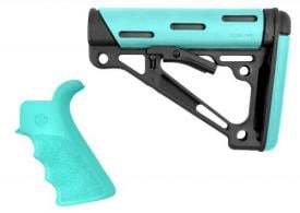 Hogue OverMolded 2-Piece Kit AR-15 Mil-Spec Rubber/Polymer Black/Aqua - 13456