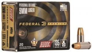 Main product image for Federal Premium Personal Defense Hydra-Shock Deep Hollow Point 9mm Ammo 20 Round Box