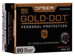 Speer Ammo Gold Dot Personal Protection 10mm Auto 200 GR Hollow Point 20 Bx/ 10 Cs - 54000GD