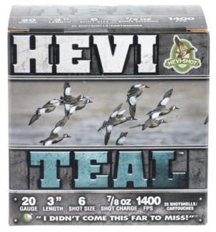 HEVI-Shot Hevi-Teal 20 Gauge 3" 7/8 oz 6 Shot 25 Bx/ 10 Cs - HS62006