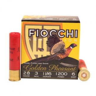 Fiocchi Golden Pheasant 28 Gauge 3" 11/16 oz 6 Shot 25 Bx/10 Cs - 283GP6