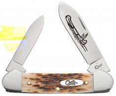 Case Canoe 2.60"/1.97" Folding Spear/Pen Plain Mirror Polished Chrome Vanadium Blade/Peach Seed Jigged Amber Bone Handle - 00263