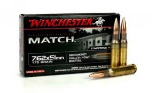 Winchester Ammo Match 7.62x51mm NATO 175 gr Boat-Tail Hollow Point (BTHP) 20 Bx/ 25 Cs - S76251M