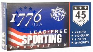 1776 USA 1776045140 Lead Free Sporting 45 Auto ACP 140 gr Lead Free Ball 50 Per Box/20 Cs - 1161