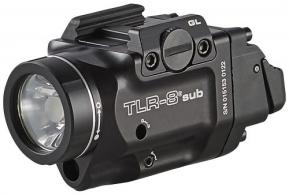 Streamlight 69411 TLR-8 Sub w/Laser Red Laser 500 Lumens, 640-660nM Wavelength, Black 141 Meters Beam Distance, Fits Glock 43x - 78