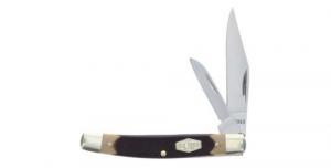 Old Timer Middleman Jack 2.50" 1.70" Folding Clip/Sheepsfoot Plain Stainless Steel Blade Black/Tan Sawcut Bone Handle