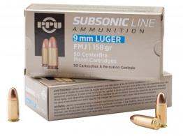PPU Subsonic 9mm Luger Subsonic 158 gr Full Metal Jacket (FMJ) 50 Bx/ 20 Cs - PPS9MM