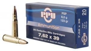 PPU Metric Rifle 7.62x39mm 123 gr Pointed Soft Point (PSP) 20 Bx/ 50 Cs - PP76239P