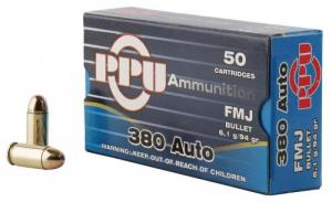 Main product image for PPU Handgun 380 ACP 94 gr Full Metal Jacket (FMJ) 50 Bx/ 20 Cs