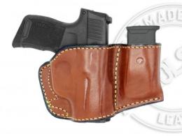 Right / Brown Bersa Thunder .380 ACP OWB Right Hand Belt Holster with Mag Pouch Leather Holster - 6MYH107LP_BR
