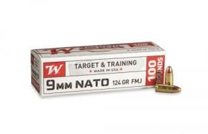 WINCHESTER TARGET & TRAINING 9MM NATO AMMO 124gr FMJ 100RD BOX - W9NATOVP