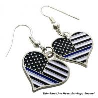 Thin Blue Line Heart Earrings, Rhinestone - TBL-EAR-HEART-RHINE
