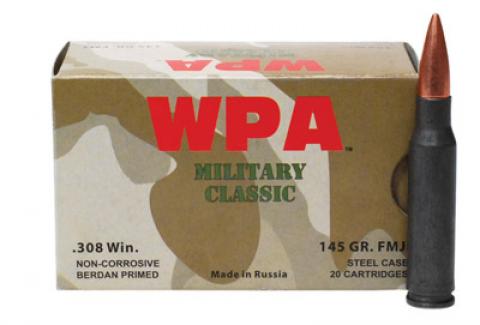 Wolf Military Classic 308 Win 145 gr Full Metal Jacket (FMJ) 20 Bx/ 25 Cs 500rds - MC308FMJ145