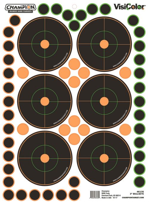 Champion Targets VisiColor Self-Adhesive Paper 3 Bullseye Orange/Black 5 Pack