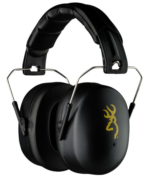 Browning HDR Hearing Protector Foam 37 dB Over the Head Black Ear Cups w/Black Band & Yellow Buckmark Logo