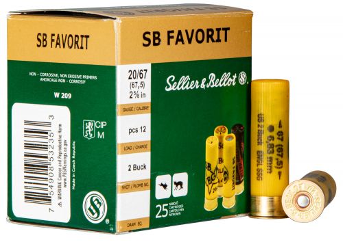 Sellier & Bellot Shotgun 20 Gauge 2.75 Buckshot 2 Shot 25 Bx/ 10 Cs
