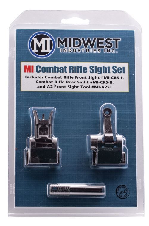 Midwest Industries Combat Rifle Sight Set AR-15, M4, M16 Black Hardcoat Anodized Flip Up Steel/Aluminum