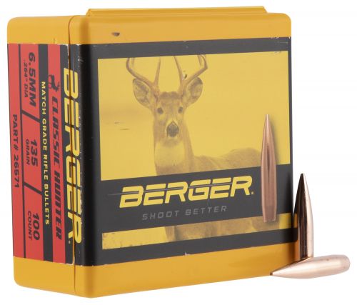 Berger Bullets 26571 Classic Hunter 6.5 Creedmoor .264 135 gr Boat-Tail (BT) 100 Per Box