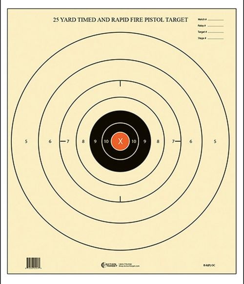 Action Target B-8 25-Yard Time and Rapid Fire Bullseye Paper Target 21 x 24 100 Per Box