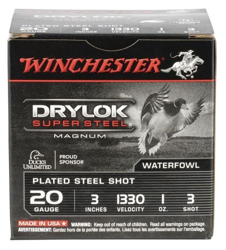 Winchester Ammo Drylock Super Steel Magnum 20 Gauge 3 1 oz 3 Shot 25 Bx/ 10 Cs