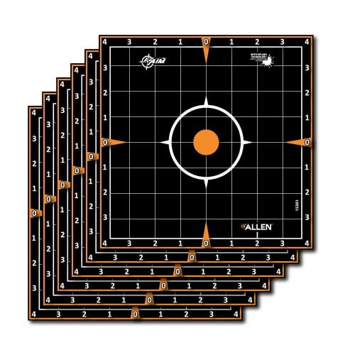 Allen EZ Aim Splash Self-Adhesive Paper 8 x 8 Sight-In Grid Black/Orange 6 Per Pack