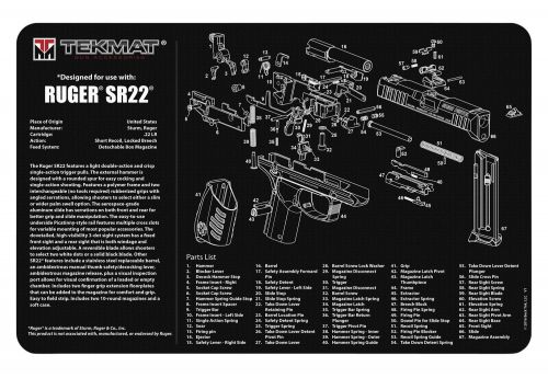 TekMat Original Cleaning Mat Ruger SR22 Parts Diagram 11 x 17