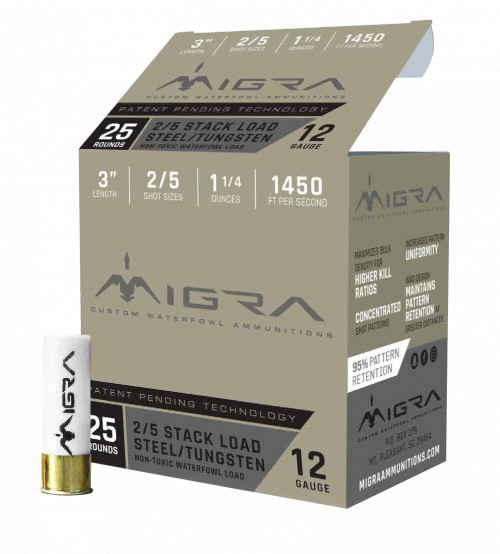 Migra Ammunitions M12ST25 Combinational 12 Gauge 3 1 1/4 oz 2, 5 Shot 25 Per Box/10 Cs