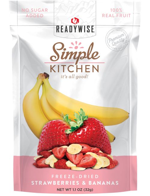 ReadyWise Simple Kitchen Freeze Dried Fruit Strawberry & Bananas 1 Serving Pouch 6 Per Case