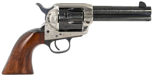 Taylors & Company 1873 Cattleman 45 Colt (LC) 6rd 4.75 Coin Finish Coin Finish Photo Engraved Smooth Walnut Grip