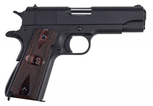 Auto-Ordnance 1911-A1 Commander 45 ACP 4.25 7+1 Matte Black Steel Checkered Wood with Integrated US Logo Grip