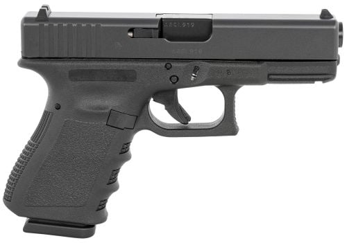 Glock G19 Gen3 Compact 9mm Luger 4.02 15+1 Overall Black Finish with Steel Slide, Finger Grooved Black Polymer Grip & F