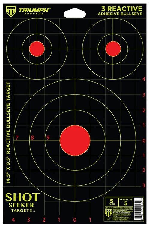 Triumph Systems Round Seeker Reactive Target Self-Adhesive Paper Black/Red/Yellow 3 Bullseye Includes Pasters 5 Pack