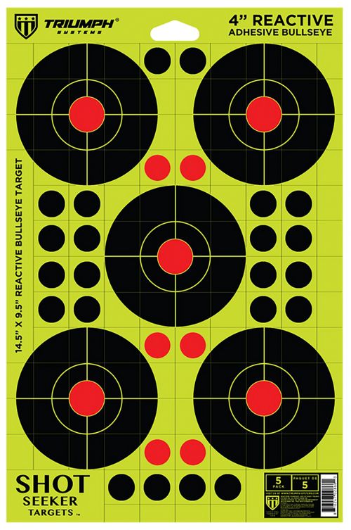 Triumph Systems Round Seeker Reactive Target Self-Adhesive Paper Black/Red/Yellow 4 Bullseye Includes Pasters