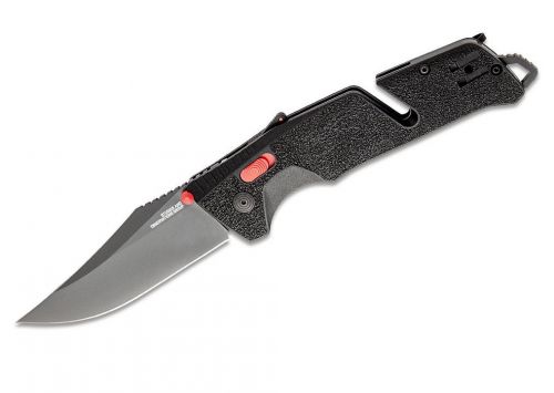 S.O.G Trident AT 3.70 Folding Clip Point Plain Titanium Nitride Cryo D2 Steel Blade GRN Black w/Red Accents Handle