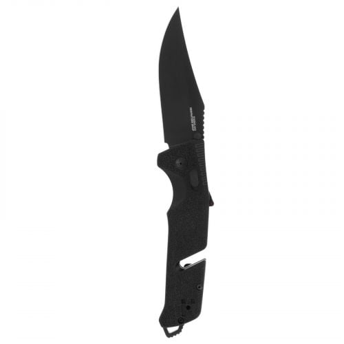 S.O.G Trident AT 3.70 Folding Clip Point Plain Titanium Nitride Cryo D2 Steel Blade GRN Blackout Handle Features L