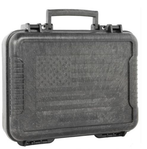 Outdoor Connection Molded Pistol Case Black Polypropylene US Flag Design & Egg Crate Foam, Fold Away Handle, Padlock Tabs,