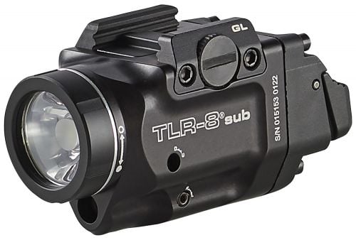 Streamlight 69411 TLR-8 Sub w/Laser Red Laser 500 Lumens, 640-660nM Wavelength, Black 141 Meters Beam Distance, Fits Glock 43x