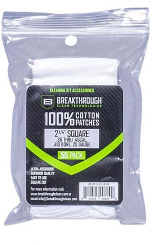 Breakthrough Clean Square Cleaning Patches 100% Cotton 50 Pack For .38-.45 Cal & .410-20 Gauge