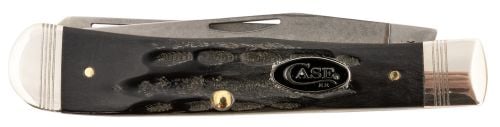 Case 65090 Trapper 3.25/3.27 Folding Clip Point/Spey Plain Stonewashed Satin S35VN SS Blade/Rough Black Jigged Handle