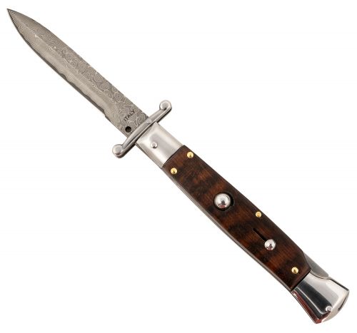 Steel River Knives Spartan 3.9 Italian Bayonet Damascus 5.1 Snakewood Buffalo Horn Handle Side Open