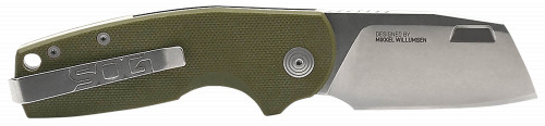 S.O.G Stout FLK 2.10 Folding Cleaver Stonewashed Cryo D2 Steel Blade, OD Green Textured G10/SS Handle Presentation