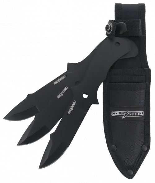 Cold Steel Throwing Knives Set of 3 Fixed 8 Drop Point Plain Black Oxide 420 Stainless Steel Blade, Includes Sheat