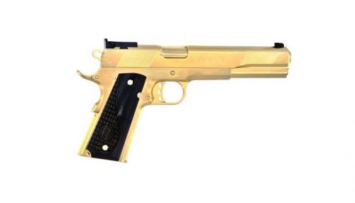 Iver Johnson Eagle XL 10mm 8rd 6 24K Gold, Black Wood