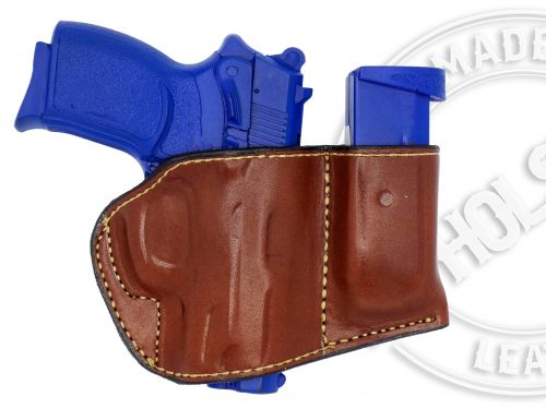 BROWN / RIGHT Bersa Thunder Ultra Compact 45 Holster and Mag Pouch Combo - OWB Leather Belt Holster