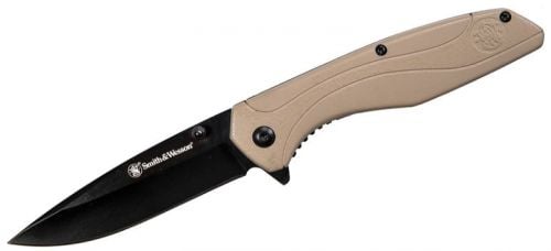 Smith & Wesson SW1103 Assisted Flipper Knife 3.5 Black Plain Blade, Textured Flat Dark Earth GFN Handles
