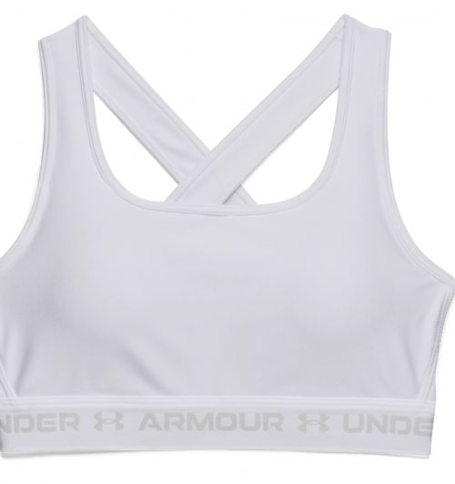 UA Womens Armour Mid Crossback Sports Bra White/Halo Gray Small