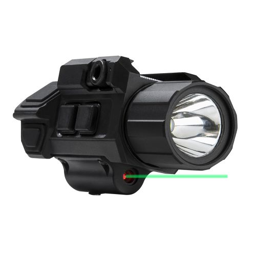 NcStar Pistol Flashlight and Laser 3W Ultra Bright, 200 Lumen LED, Fully Adjustable, Strobe,  Green Laser